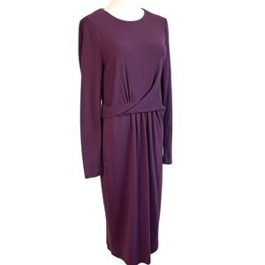 Lafayette 148 New York 4 Viscose Jersey Draped Waist Long Sleeve Dress Plum